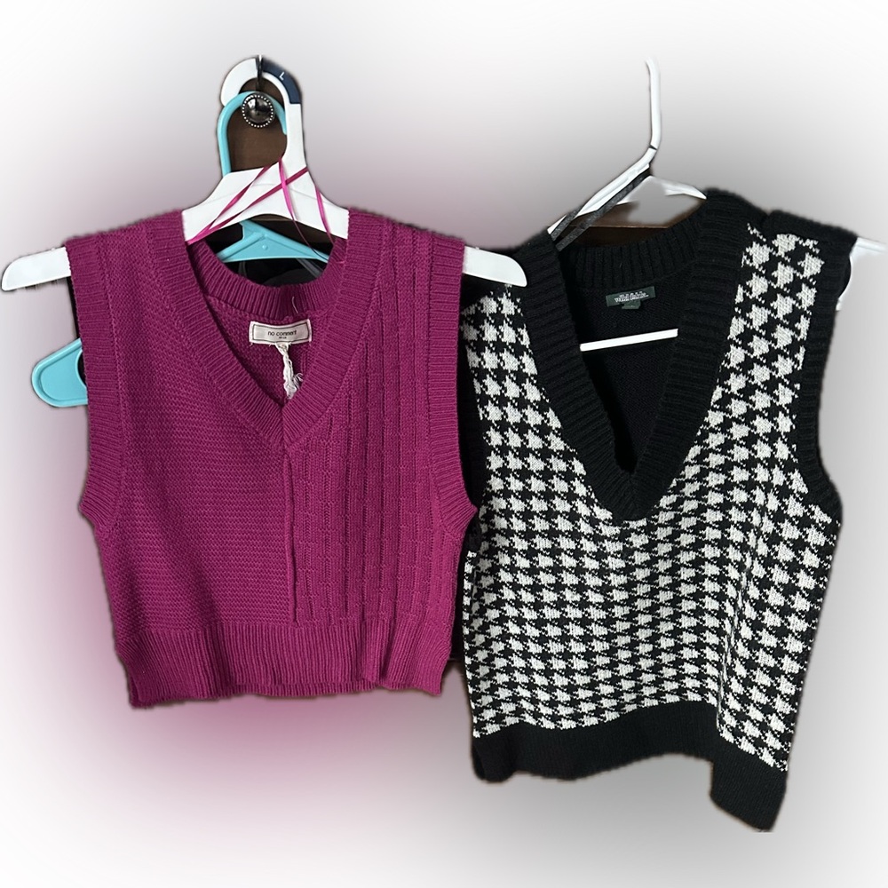 Purple and Black Knit Sweater Vests